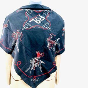 VGT Ralph Lauren RR Western Cowboy Rodeo Graphic Cotton Bandana Scarf  Black 34"